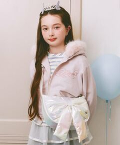 mezzo piano junior / メゾピアノジュニア パーカー | フェイクファーつきラメ裏毛ジップパーカ