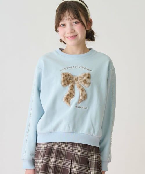 mezzo piano junior / メゾピアノジュニア スウェット | リボンアップリケトレーナー（ライト ブルー）