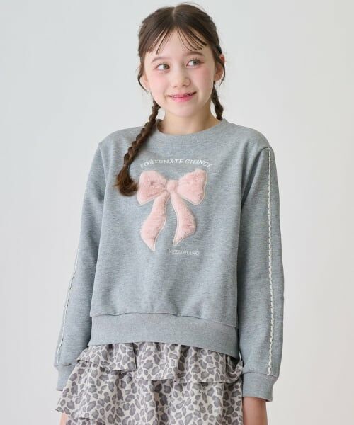 mezzo piano junior / メゾピアノジュニア スウェット | リボンアップリケトレーナー（グレー）