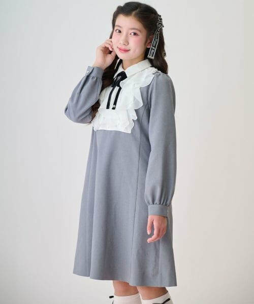 mezzo piano junior / メゾピアノジュニア ミニ丈・ひざ丈ワンピース | フリルヨークワンピース♪（グレー）