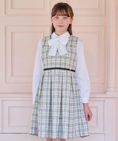 mezzo piano junior / メゾピアノジュニア ミニ丈・ひざ丈ワンピース | ツイードジャンパースカート♪（アイボリー）