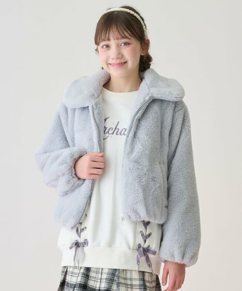 mezzo piano junior / メゾピアノジュニア ブルゾン | ふわふわフェイクファーブルゾン（ライト ブルー）