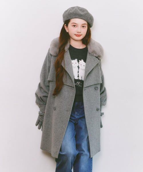 mezzo piano junior / メゾピアノジュニア その他アウター | フェイクファー衿つきミドルコート（トップ グレー）