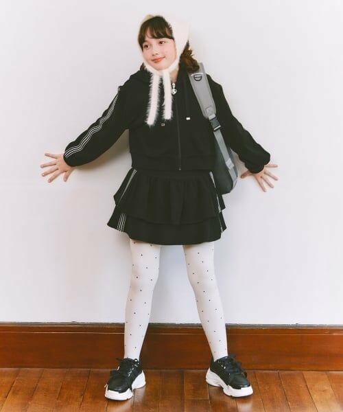 mezzo piano junior / メゾピアノジュニア パーカー | スポーティーラインジップパーカ＆スカパンセットアップ（黒）