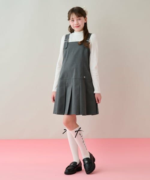 mezzo piano junior / メゾピアノジュニア ミニ丈・ひざ丈ワンピース | プリーツジャンパースカート（チャコール）