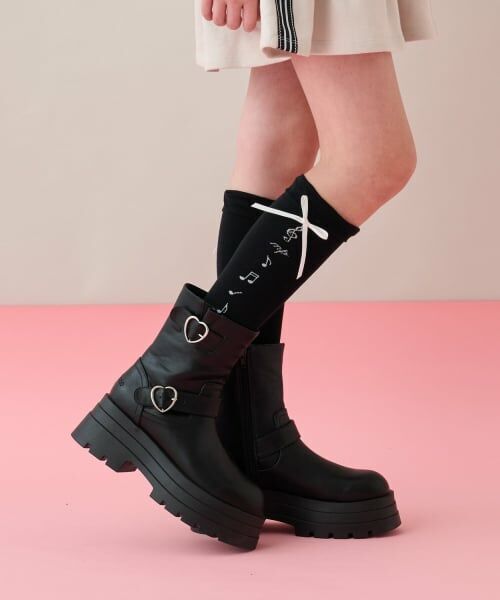 mezzo piano junior / メゾピアノジュニア ソックス | 音符＆リボンハイソックス♪（黒）