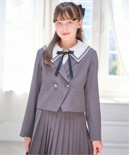 mezzo piano junior / メゾピアノジュニア テーラードジャケット | Wボタンショートジャケット(チャコール)