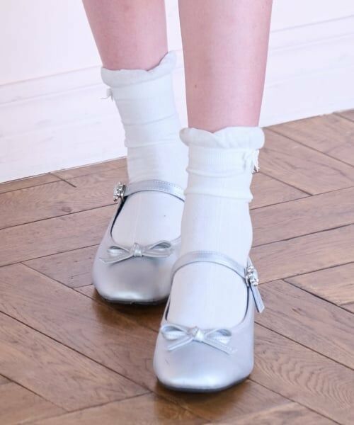 mezzo piano junior / メゾピアノジュニア ソックス | フリルリボンソックス（白）