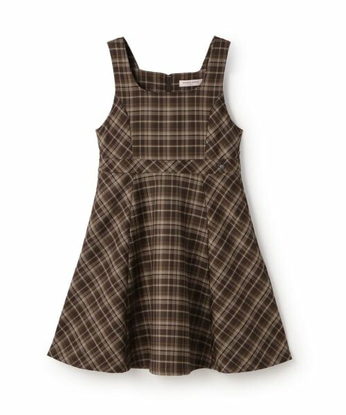 mezzo piano junior / メゾピアノジュニア ミニ丈・ひざ丈ワンピース | フレアージャンパースカート（茶）