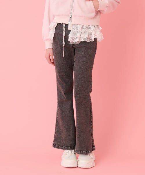 mezzo piano junior / メゾピアノジュニア その他パンツ | レースペプラムつき美脚フレアデニム（黒）