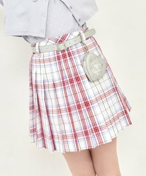 mezzo piano junior / メゾピアノジュニア ミニ・ひざ丈スカート | ラメベルトつきプリーツスカート（オフ ホワイト）