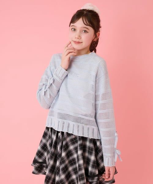 mezzo piano junior / メゾピアノジュニア ニット・セーター | ラメニット&半袖Tシャツセット(サックス)