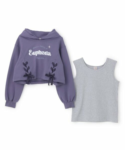 mezzo piano junior / メゾピアノジュニア パーカー | レースアップショート丈パーカ&タンクトップセット | 詳細2