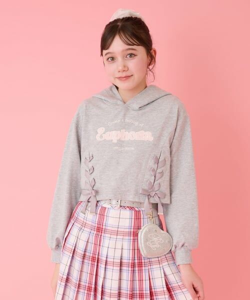 mezzo piano junior / メゾピアノジュニア パーカー | レースアップショート丈パーカ&タンクトップセット(グレー)