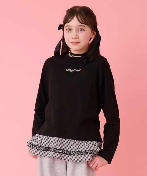 mezzo piano junior / メゾピアノジュニア Tシャツ | チョーカーつきレイヤード長袖Tシャツ(黒)