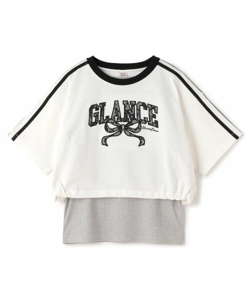 mezzo piano junior / メゾピアノジュニア Tシャツ | サイドラインレースアップリケTシャツ＆タンクトップセット（オフ ホワイト）