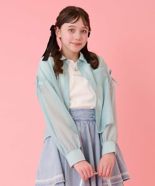 mezzo piano junior / メゾピアノジュニア シャツ・ブラウス | シアーシャツ＆リブTシャツセット（エメラルド グリーン）