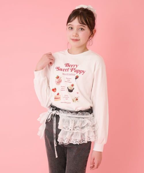 mezzo piano junior / メゾピアノジュニア Tシャツ | ストロベリーモチーフ長袖Tシャツ（オフ ホワイト）