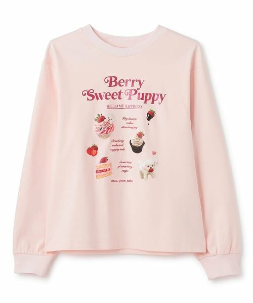 mezzo piano junior / メゾピアノジュニア Tシャツ | ストロベリーモチーフ長袖Tシャツ（ライト ピンク）