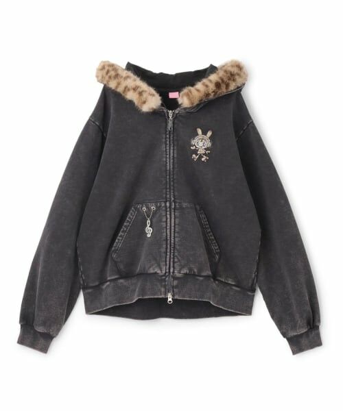 mezzo piano junior / メゾピアノジュニア パーカー | 【WEB限定】復刻♪ひょう柄ベリエちゃんフェイクファーフーディジップパーカ（チャコール）