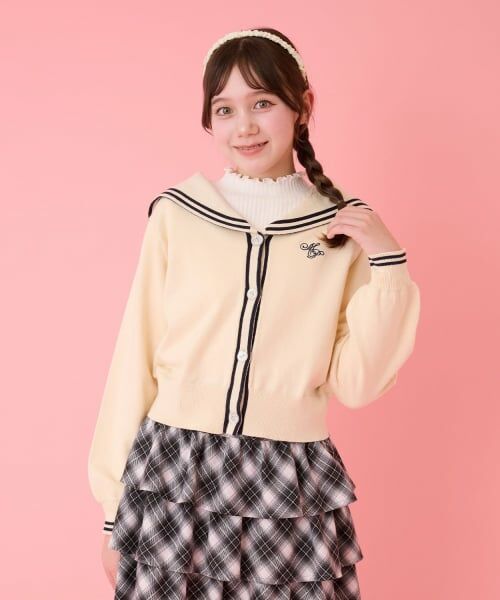 mezzo piano junior / メゾピアノジュニア カーディガン・ボレロ | セーラーカーディガン＆ハイネックTシャツセット（アイボリー）