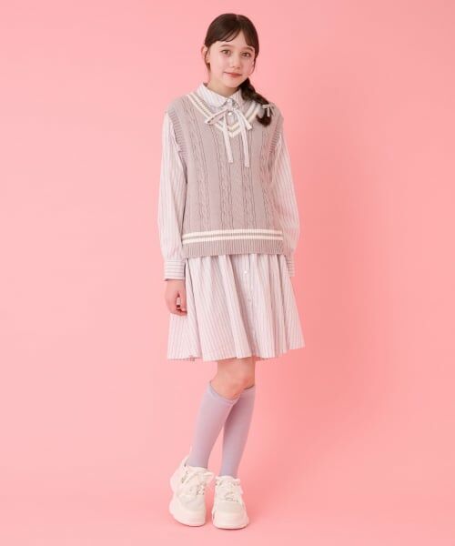 mezzo piano junior / メゾピアノジュニア ミニ丈・ひざ丈ワンピース | ニットベスト＆シャツワンピースセット（グレー）