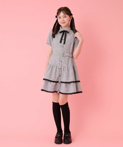 mezzo piano junior / メゾピアノジュニア ミニ丈・ひざ丈ワンピース | ティアードシャツミニワンピース（黒）