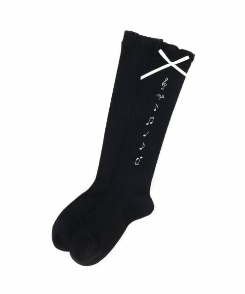 mezzo piano junior / メゾピアノジュニア ソックス | 音符＆リボンハイソックス♪（黒）
