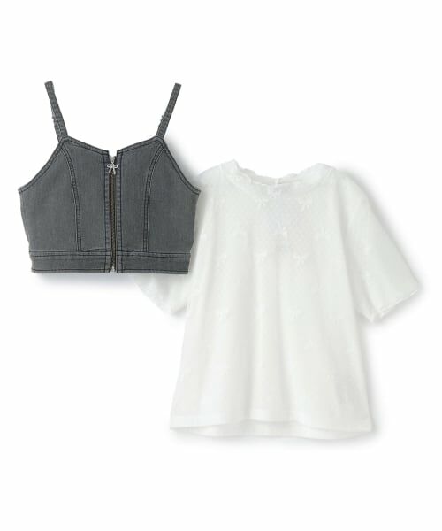 mezzo piano junior / メゾピアノジュニア その他トップス | 【人気商品再入荷】【直営店で取り扱い無し】デニムビスチェ＆レース半袖Tシャツセット | 詳細2