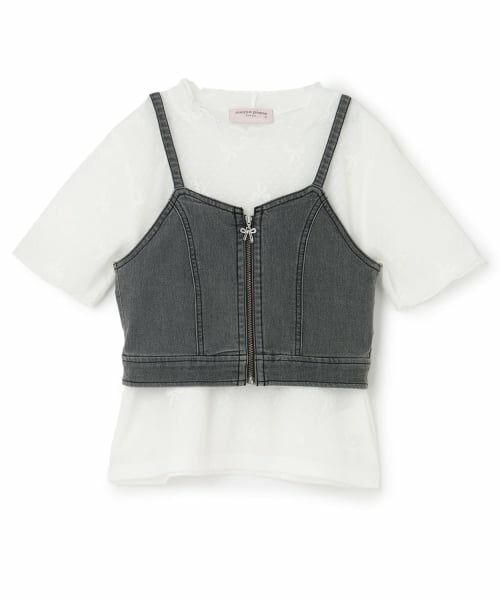 mezzo piano junior / メゾピアノジュニア その他トップス | 【人気商品再入荷】【直営店で取り扱い無し】デニムビスチェ＆レース半袖Tシャツセット（黒）