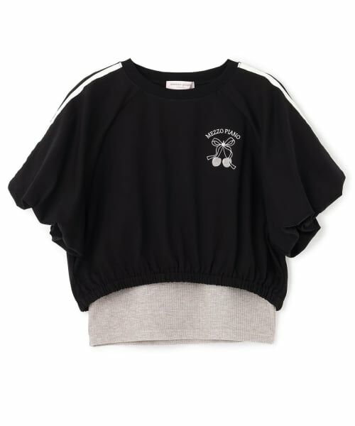 mezzo piano junior / メゾピアノジュニア Tシャツ | ☆彡サイドラインバルーン袖Tシャツ＆タンクトップセット（黒）