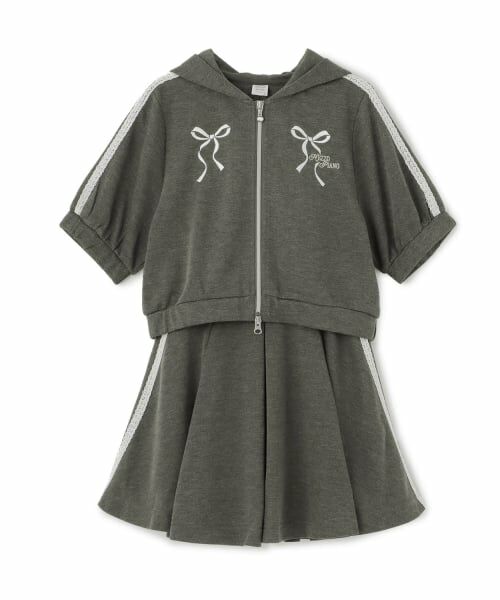 mezzo piano junior / メゾピアノジュニア その他トップス | 【人気商品再入荷】【直営店で取り扱い無し】ラメミニ裏毛ジップパーカ＆フレアスカパンセットアップ（チャコール）