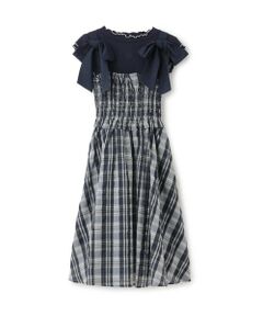 mezzo piano junior / メゾピアノジュニア ミニ丈・ひざ丈ワンピース | 【人気商品再入荷】【直営店で取り扱い無し】ショルダーリボンジャンスカ＆メローインナーセット