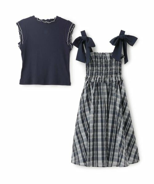 mezzo piano junior / メゾピアノジュニア ミニ丈・ひざ丈ワンピース | 【人気商品再入荷】【直営店で取り扱い無し】ショルダーリボンジャンスカ＆メローインナーセット | 詳細2