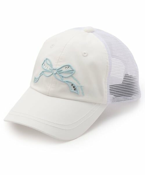 mezzo piano junior / メゾピアノジュニア キャップ | 【人気商品再入荷】【直営店で取り扱い無し】【冷感】リボン刺しゅうメッシュキャップ（オフ ホワイト）