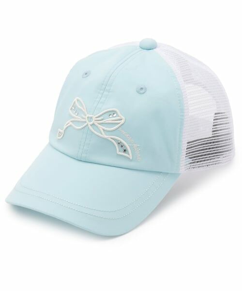 mezzo piano junior / メゾピアノジュニア キャップ | 【人気商品再入荷】【直営店で取り扱い無し】【冷感】リボン刺しゅうメッシュキャップ（ライト ブルー）