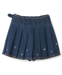 mezzo piano junior / メゾピアノジュニア ショート・ハーフ・半端丈パンツ | リボン刺しゅう入りラッププリーツショートパンツ