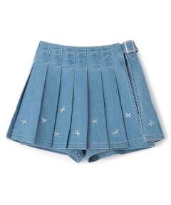 mezzo piano junior / メゾピアノジュニア ショート・ハーフ・半端丈パンツ | リボン刺しゅう入りラッププリーツショートパンツ