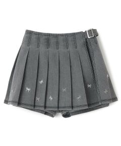 mezzo piano junior / メゾピアノジュニア ショート・ハーフ・半端丈パンツ | リボン刺しゅう入りラッププリーツショートパンツ