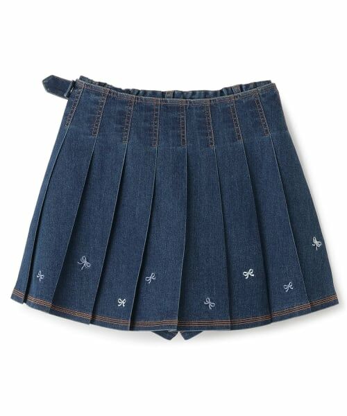 mezzo piano junior / メゾピアノジュニア ショート・ハーフ・半端丈パンツ | リボン刺しゅう入りラッププリーツショートパンツ（ブルー）
