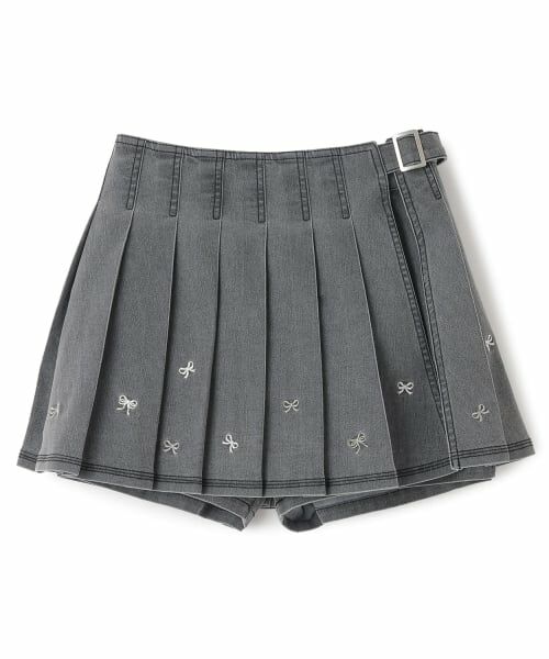 mezzo piano junior / メゾピアノジュニア ショート・ハーフ・半端丈パンツ | リボン刺しゅう入りラッププリーツショートパンツ（黒）