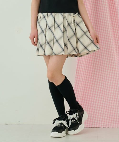 mezzo piano junior / メゾピアノジュニア ショート・ハーフ・半端丈パンツ | レースアップボックスプリーツスカパン(アイボリー)