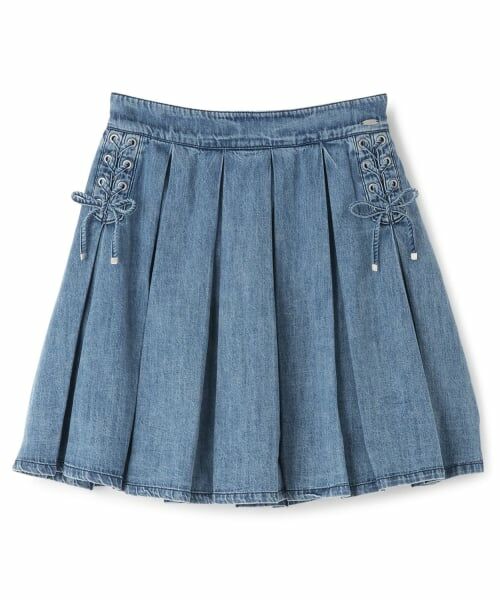 mezzo piano junior / メゾピアノジュニア ショート・ハーフ・半端丈パンツ | レースアップボックスプリーツスカパン(ライト ブルー)