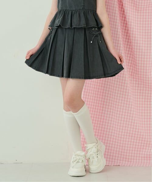 mezzo piano junior / メゾピアノジュニア ショート・ハーフ・半端丈パンツ | レースアップボックスプリーツスカパン(黒)
