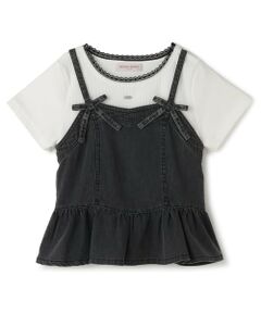 mezzo piano junior / メゾピアノジュニア Tシャツ | ペプラムビスチェ＆トリムレースTシャツセット