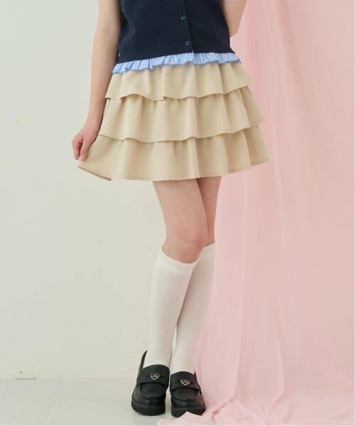 mezzo piano junior / メゾピアノジュニア ショート・ハーフ・半端丈パンツ | ハートバックルベルトつきティアードスカパン(薄ベージュ)