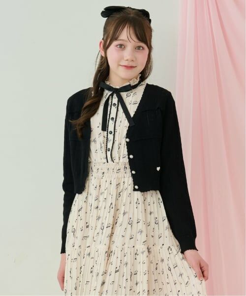 mezzo piano junior / メゾピアノジュニア カーディガン・ボレロ | 透かし柄ラインストーンボタンカーディガン♪（黒）