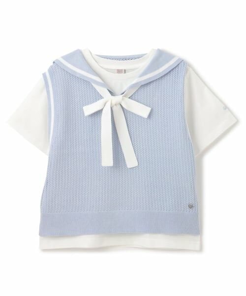 mezzo piano junior / メゾピアノジュニア ニット・セーター | メッシュセーラーベスト＆Tシャツセット（サックス）