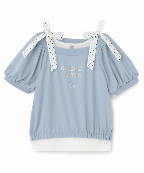 mezzo piano junior / メゾピアノジュニア Tシャツ | 【接触冷感】肩リボンタンクトップ＆Tシャツセット（サックス）