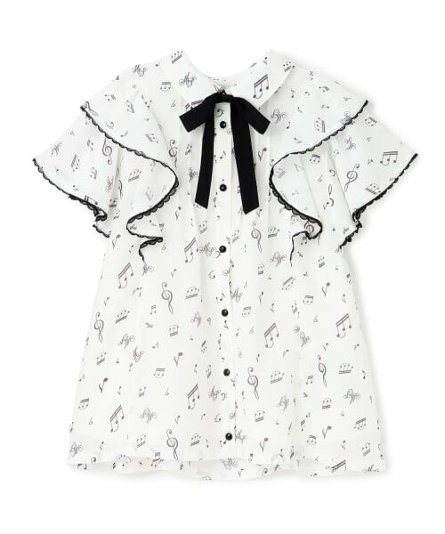 mezzo piano junior / メゾピアノジュニア シャツ・ブラウス | 音符柄フリルブラウス♪（オフ ホワイト）